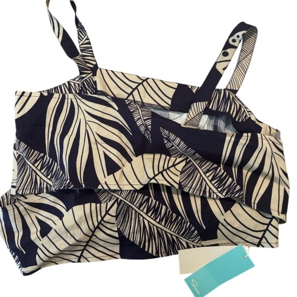 Shore Linen Blend Tropical Print Wrap Top NWT - Picture 2 of 3